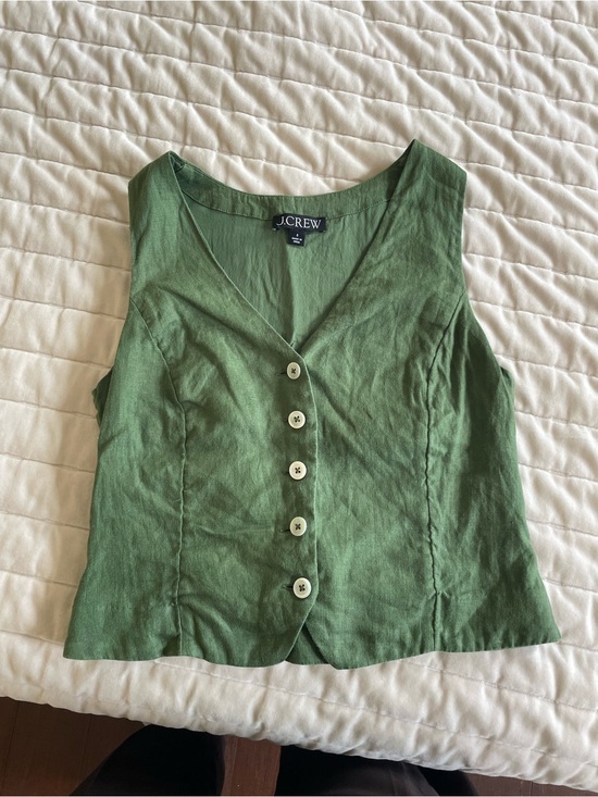 J. Crew Tops - J. Crew Olive Green Linen Button-Front Crop Vest